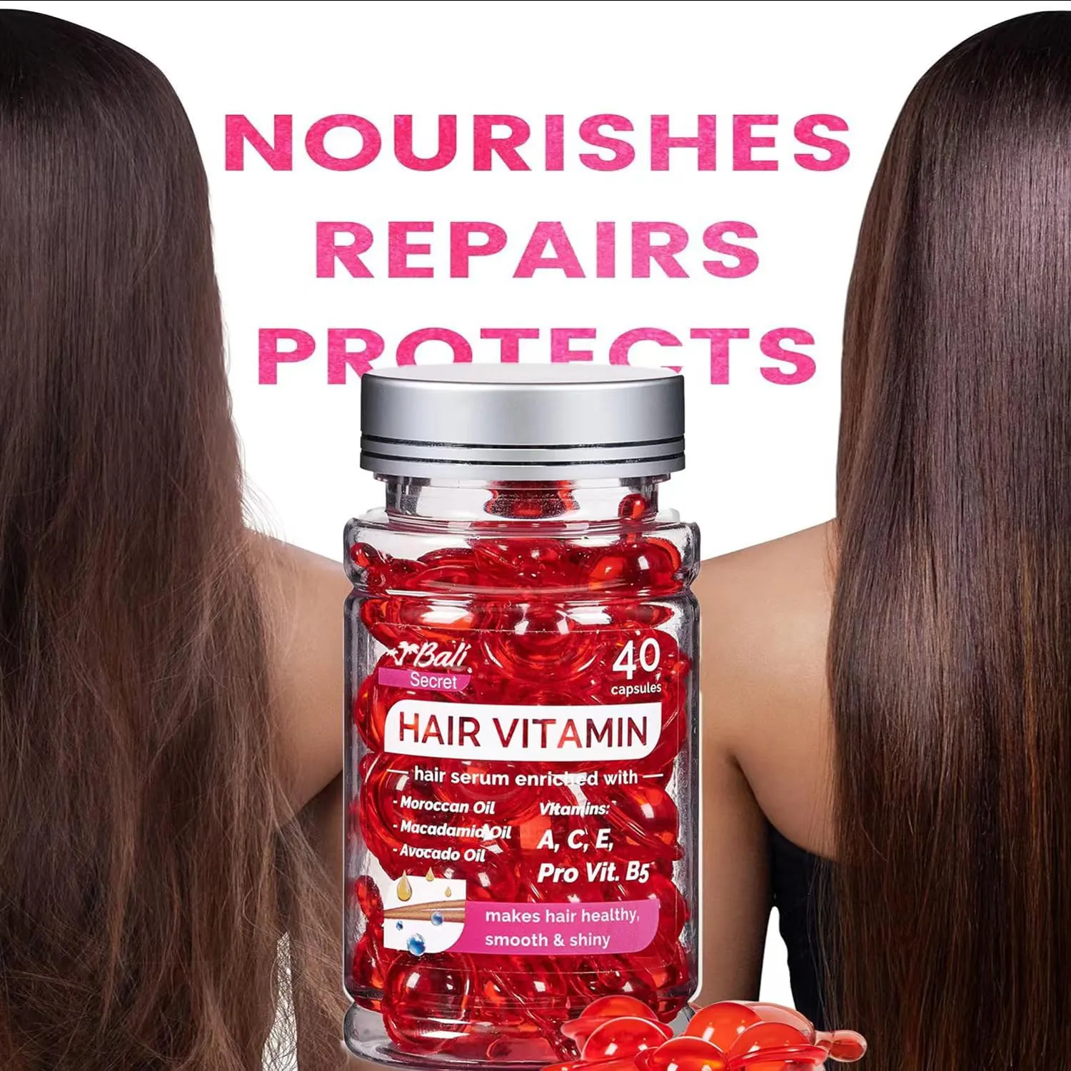 Hussell Hair Treatment Serum 40 Hair Care Capsules - No Rinse - With Argan Macadamia & Avocado Oils - Vitamins A, E, & Pro B5 - Conditioner for Women & Men