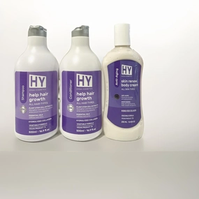 HY Hair Growth Set with Body Cream, Vegan Formula, Shampoo 16.9 oz, Conditioner 16.9 oz, Anti-Aging Body Cream 8.45 oz
