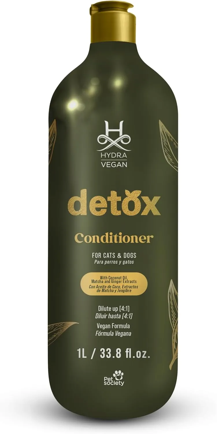 Hydra Vegan Detox Conditioner for Dogs and Cats with Hydrating Coconut Oil, Matcha, and Ginger Extracts, 33.8-Ounce Bottle