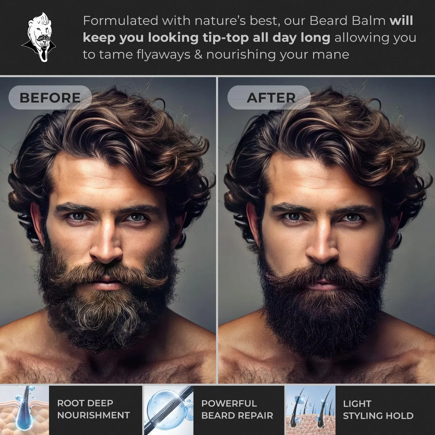 Hypoallergenic Beard Balm for Men - Nut Free and 100% Natural, Conditioner for Men with Light Styling Hold - Made from Seed-Based Oil (Lion's Den)