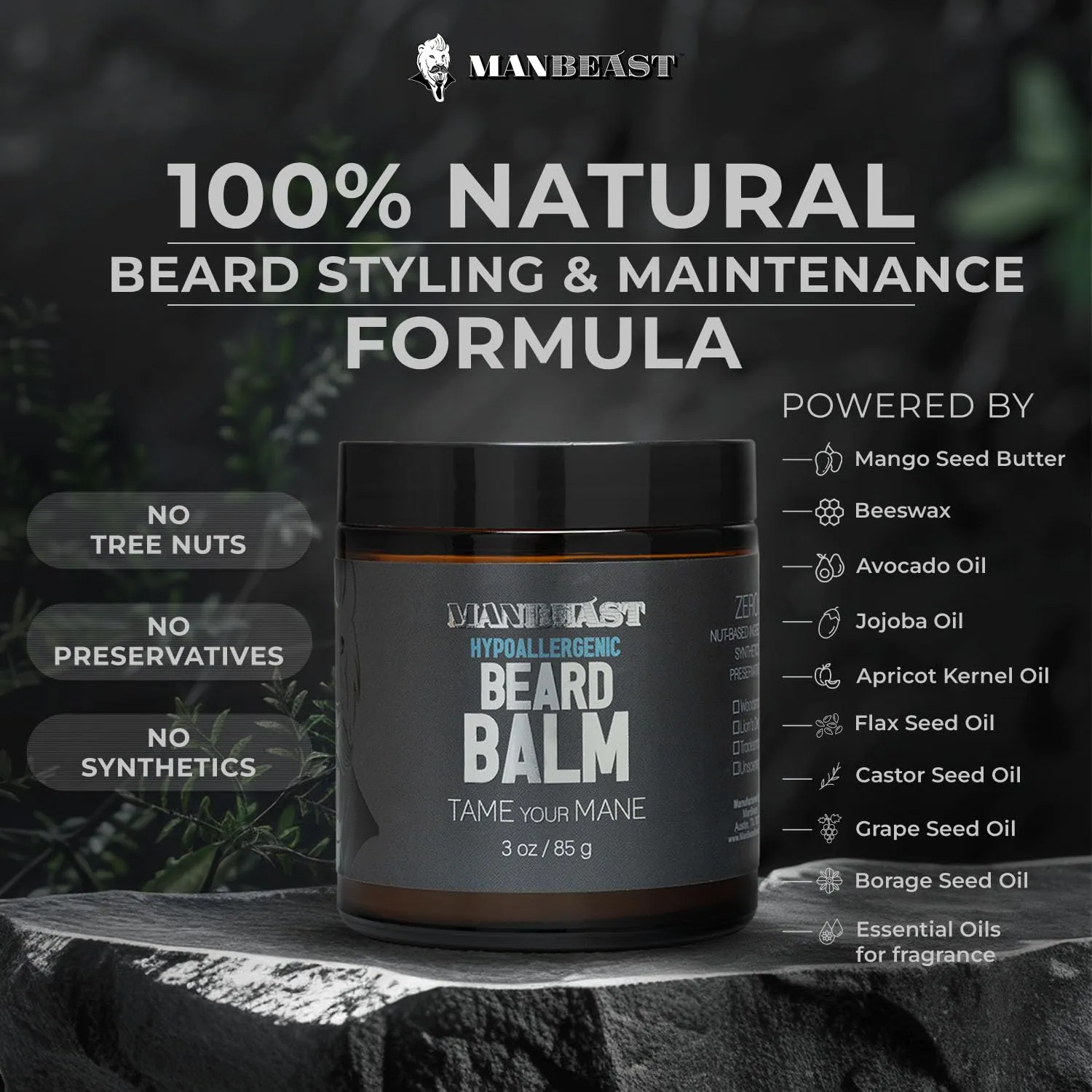 Hypoallergenic Beard Balm for Men - Nut Free and 100% Natural, Conditioner for Men with Light Styling Hold - Made from Seed-Based Oil (Lion's Den)