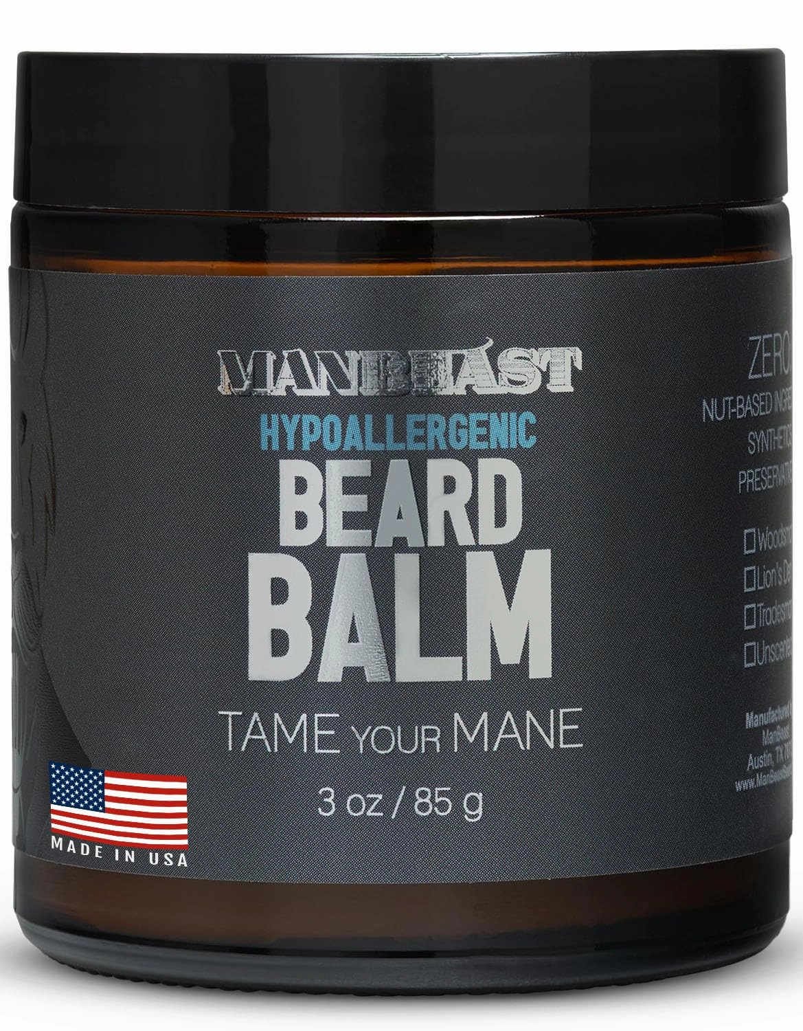 Hypoallergenic Beard Balm for Men - Nut Free and 100% Natural Formula Balm, Mustache Wax for Men with Light Styling Hold, Mens Natural Beard Softeners Oils - Made from Seed-Based Oil (Woodsman)