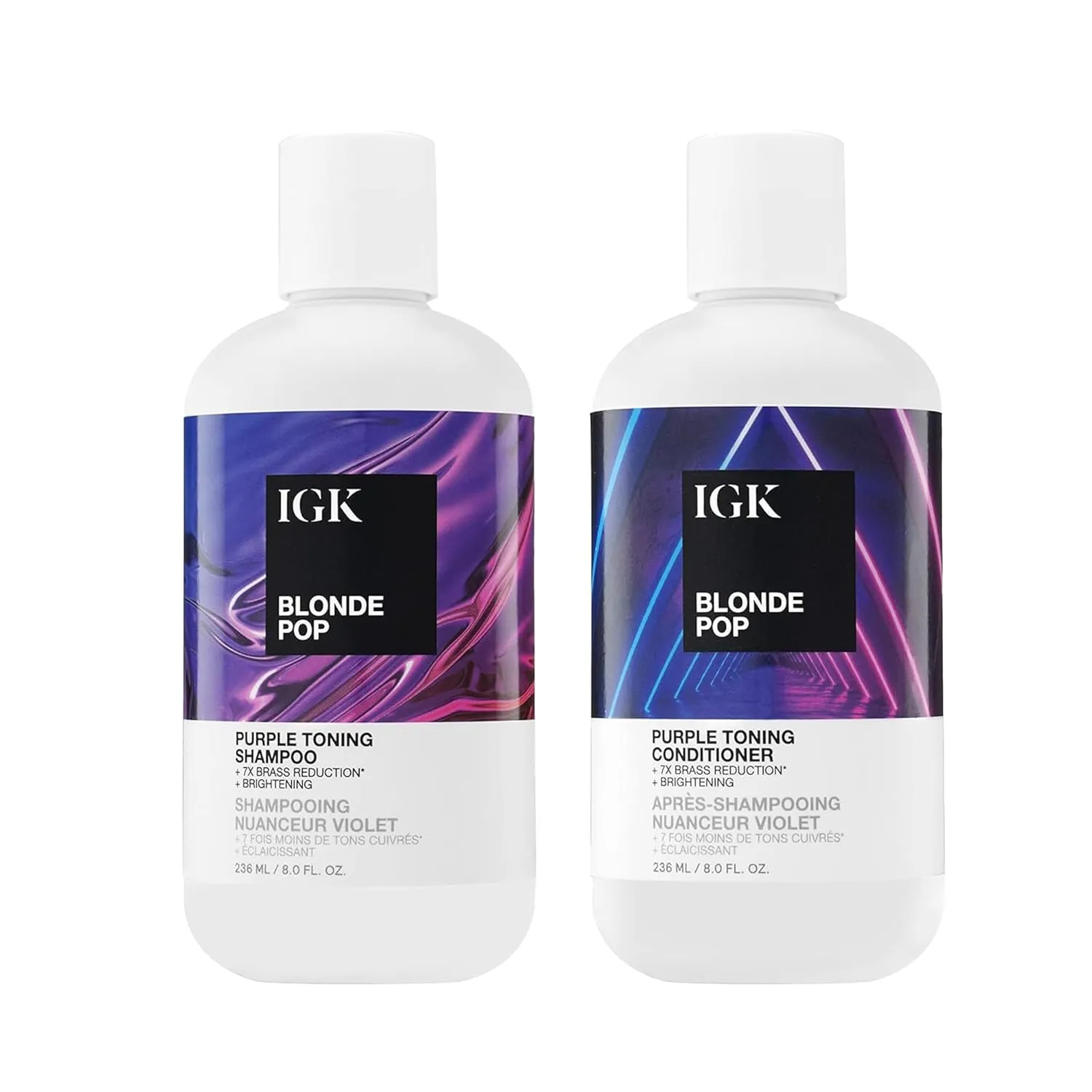 IGK Blonde Pop Shampoo   Conditioner Set | Purple Toning   Brighten   Neutralize Brass | Vegan   Cruelty Free | 8 oz (Set of 2)