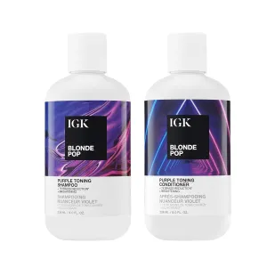 IGK Blonde Pop Shampoo   Conditioner Set | Purple Toning   Brighten   Neutralize Brass | Vegan   Cruelty Free | 8 oz (Set of 2)