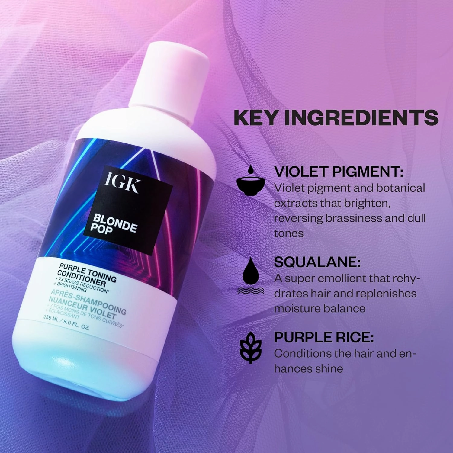 IGK BLONDE POP Purple Toning Conditioner | Brighten   Neutralize Brass | Vegan   Cruelty Free |
