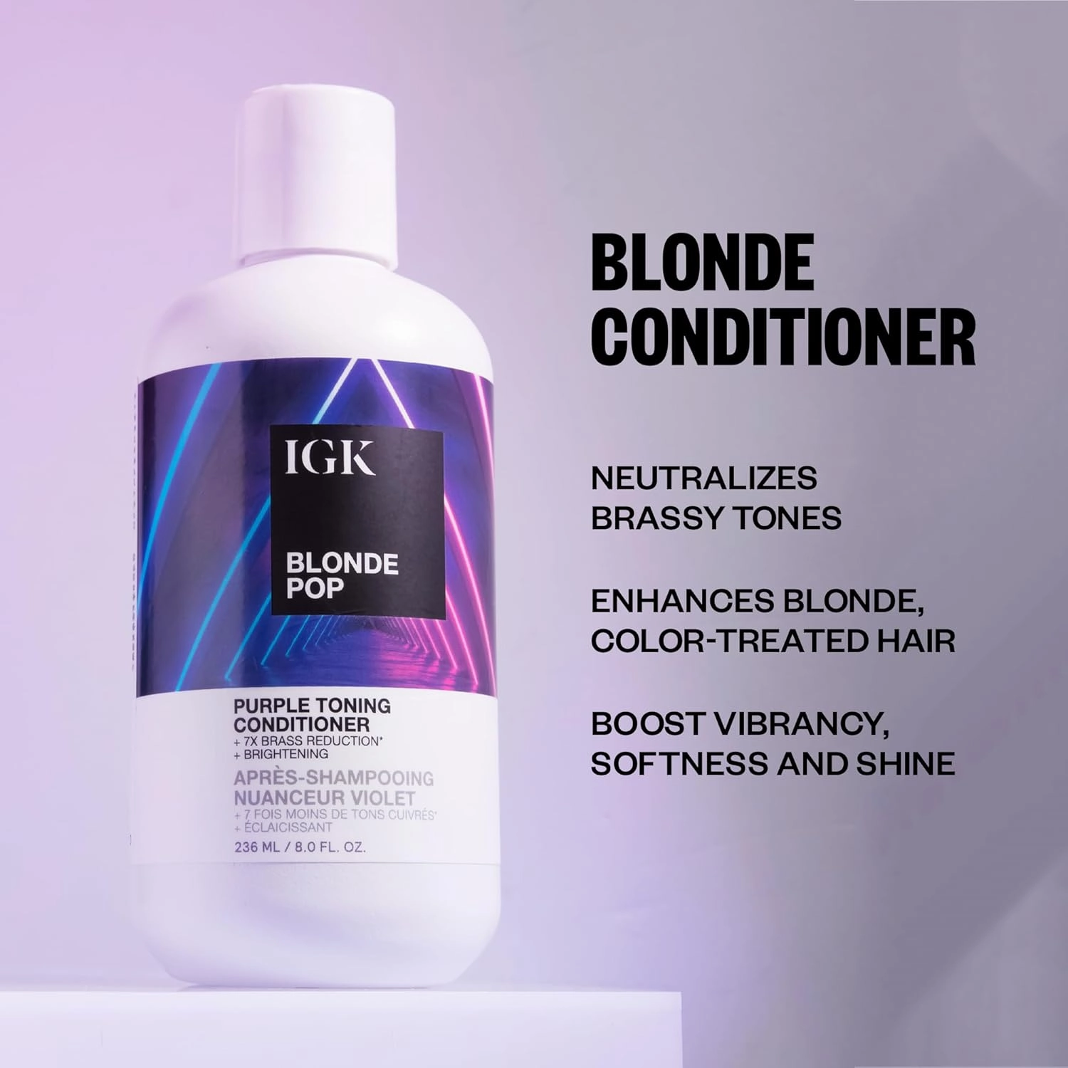 IGK BLONDE POP Purple Toning Conditioner | Brighten   Neutralize Brass | Vegan   Cruelty Free |