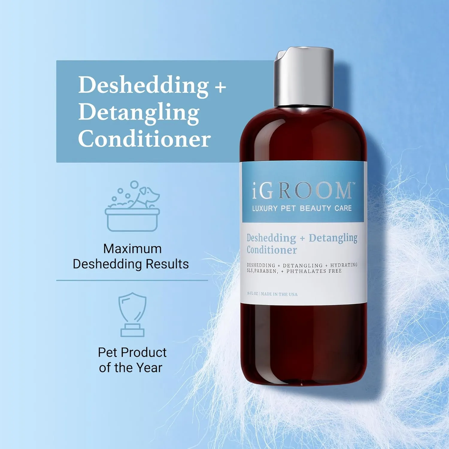 iGroom Deshedding & Detangling Dog Conditioner, Luxury Pet Beauty Care, Loosen Tangles   Unwanted Undercoat, Adds Shine   Volume, Made in USA (16 OZ)