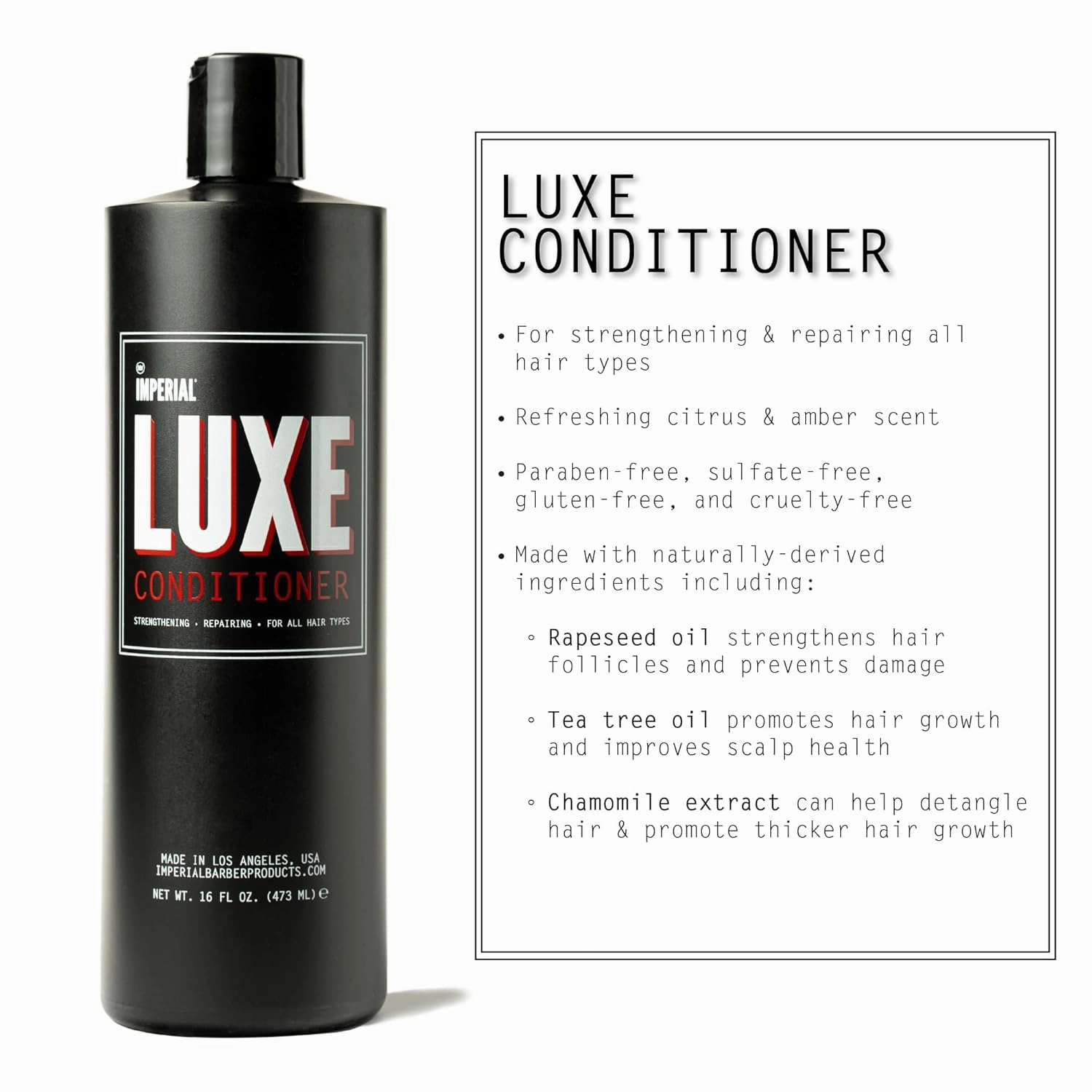 Imperial Barber Luxe Hair Conditioner 16oz - Organic & Naturally Derived Ingredients, USA Made, Sulfate-Free, Paraben-Free, Gluten-Free - Strengthens, Detangles & Hydrates