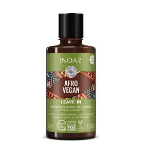 INOAR Afro Vegan Leave-In Conditioner with Shea Butter & Castor Oil for Curly & Coily Hair Hydration & Protection, 10.14 fl.oz