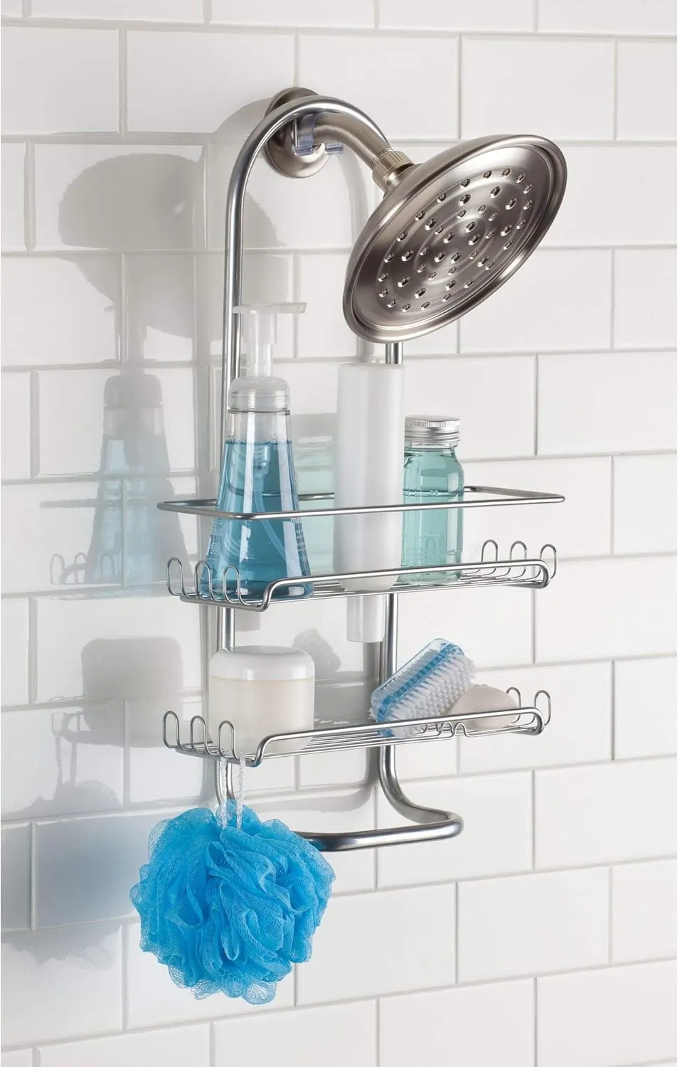 InterDesign Classico Jumbo Bathroom Caddy – Shower Storage Shelves for Shampoo, Conditioner and Soap, Silver
