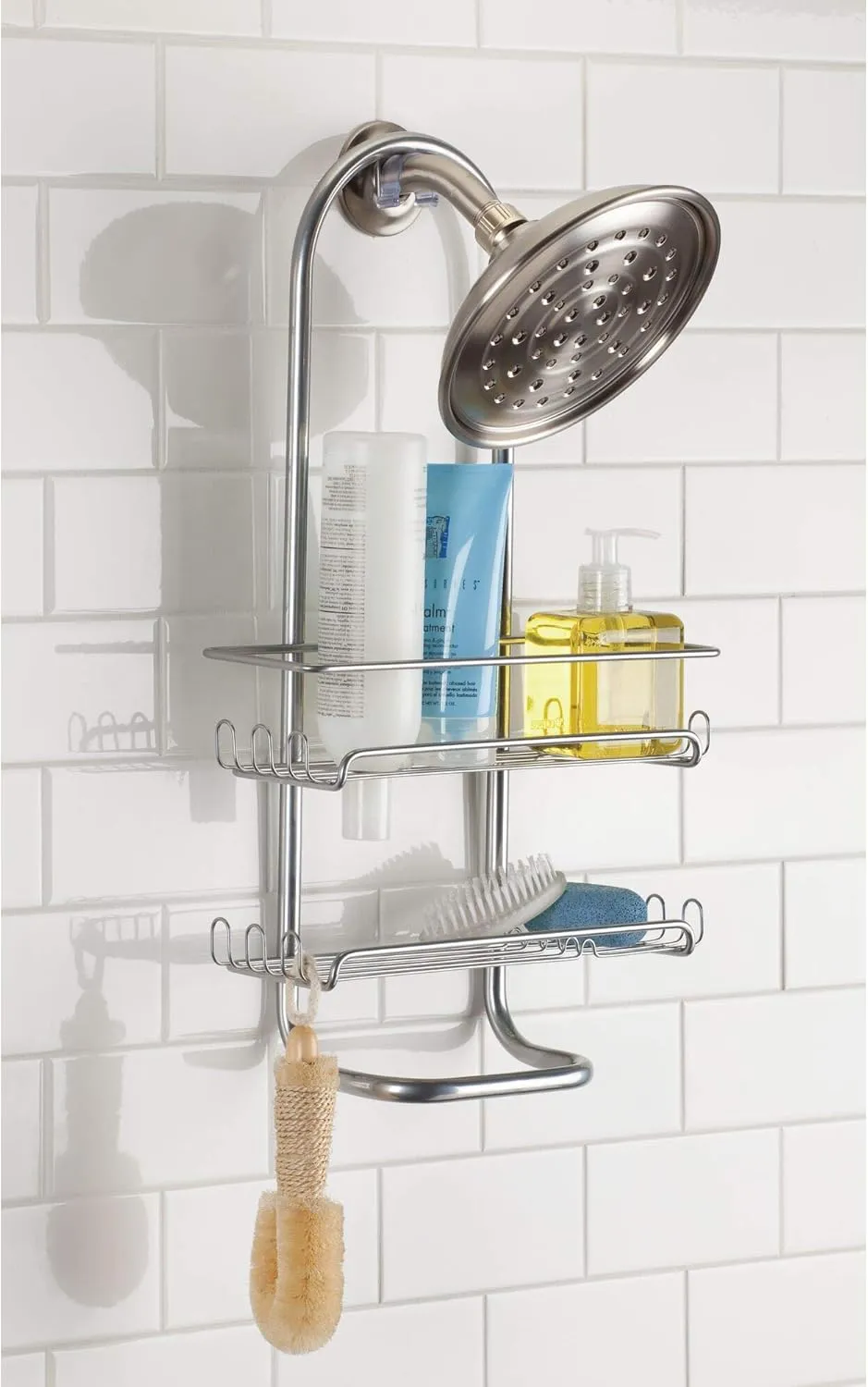 InterDesign Classico Jumbo Bathroom Caddy – Shower Storage Shelves for Shampoo, Conditioner and Soap, Silver