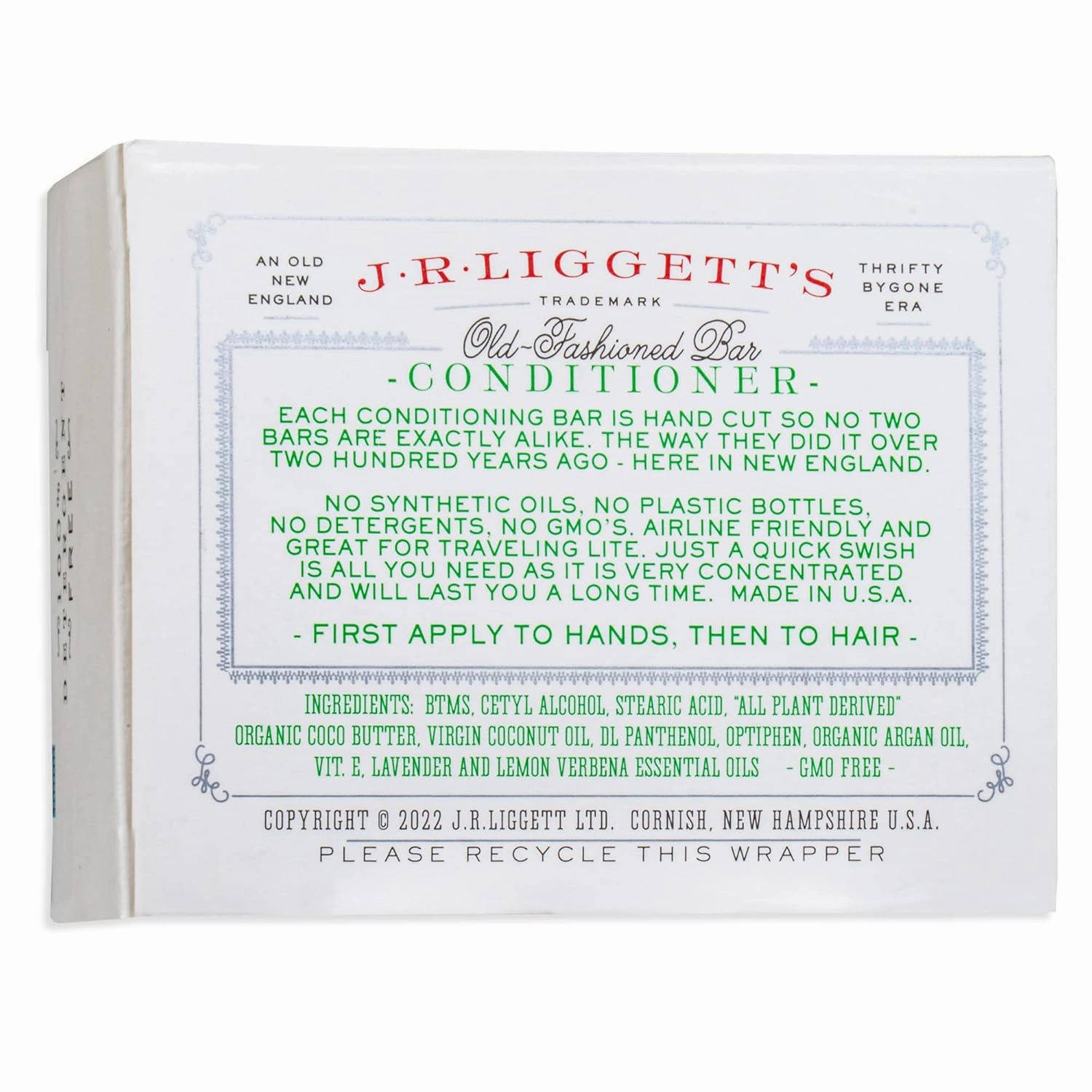 J·R·LIGGETT'S Hair Conditioner Bar - Dry Bar For Curly Hair - Plant Based Ingredients - Zero Waste, Sulfate & Cruelty-Free Conditioner - 1.75 Ounces