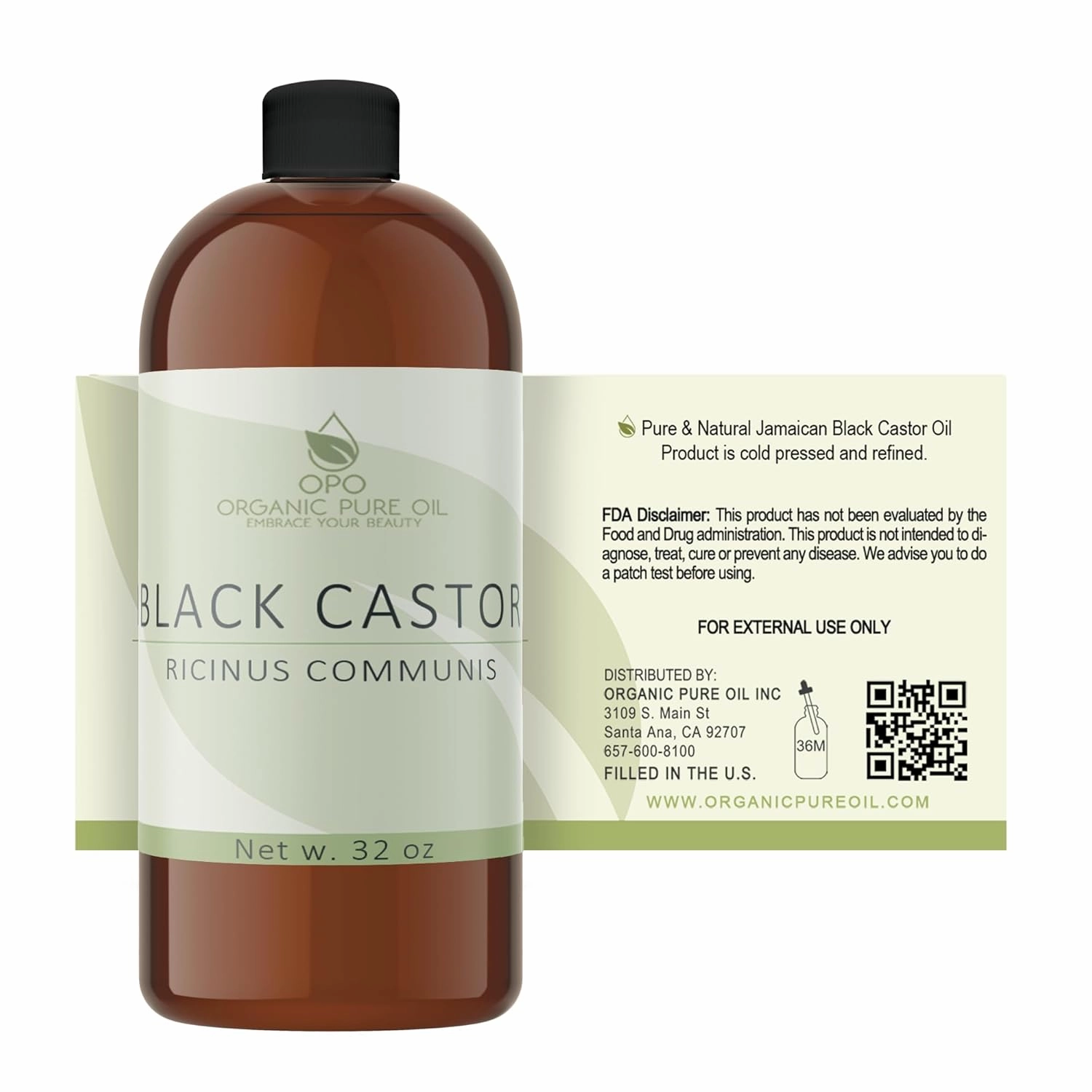 Jamaican Black Castor Oil - 32 OZ Pure, Cold Pressed, Filtered Hexane & Chemical Free, PBA-Free Plastic Caster - Hair Growth, Body, Skin - Brows, Lashes