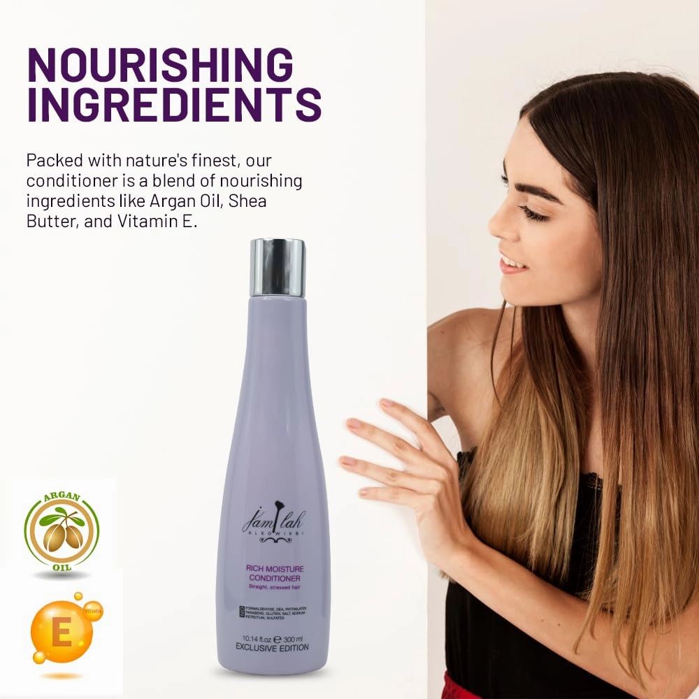 jamlah ALKOWIKBI Rich Moisture Conditioner - Intensive Hydration for Silky Smooth Hair - 10.14 OZ