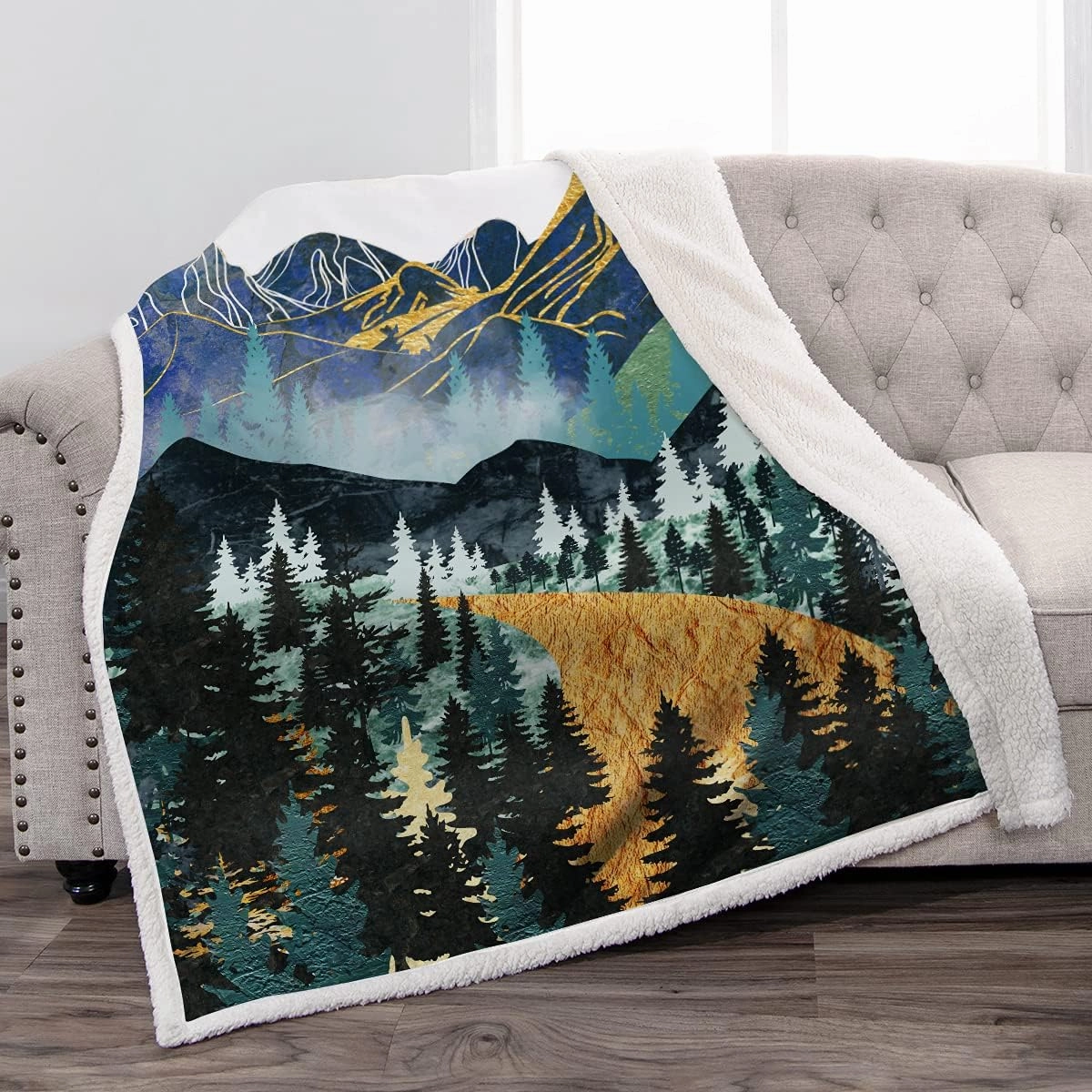Jekeno Mountain Sherpa Blanket Sunset Forest Trees Art Printed Throw Blanket Smooth Soft for Sofa Chair Bed Office 50"x60"