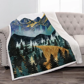 Jekeno Mountain Sherpa Blanket Sunset Forest Trees Art Printed Throw Blanket Smooth Soft for Sofa Chair Bed Office 50"x60"