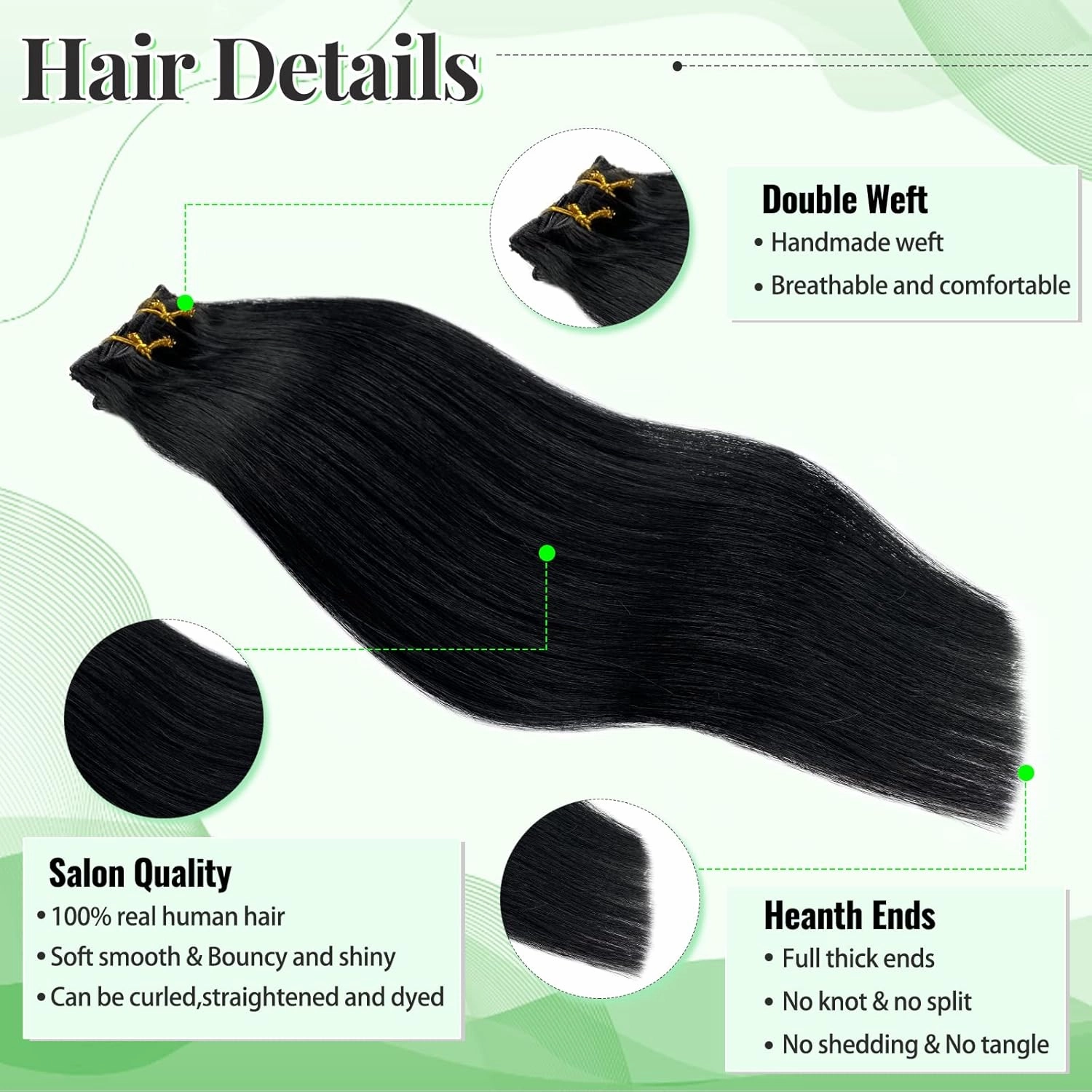 Jet Black Remy Hair Extensions - Clip in Human Hair 100% Real, 18 Inch 70g 5pcs Natural Soft Straight Double Weft Clip in Extensions #1