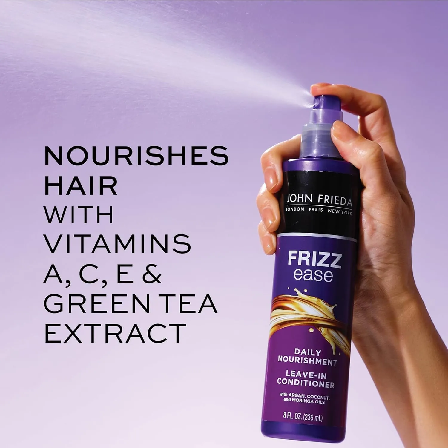 John Frieda Frizz Ease Daily Nourishment Leave-In Conditioner, Detangles Frizzy, Damaged Hair, Reduces Breakage, Protects Against Heat, with Vitamins A, C, E & Green Tea Extract, 8 Oz, Pack of 2