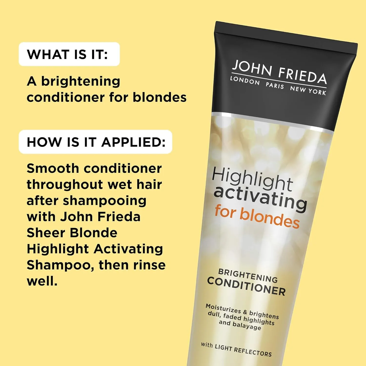 John Frieda Sheer Blonde Highlight Activating Conditioner, Brightening Conditioner for Blonde Hair, Maintains Moisture and Enhances Color with Avocado Oil, 8.45 Oz, Pack of 2