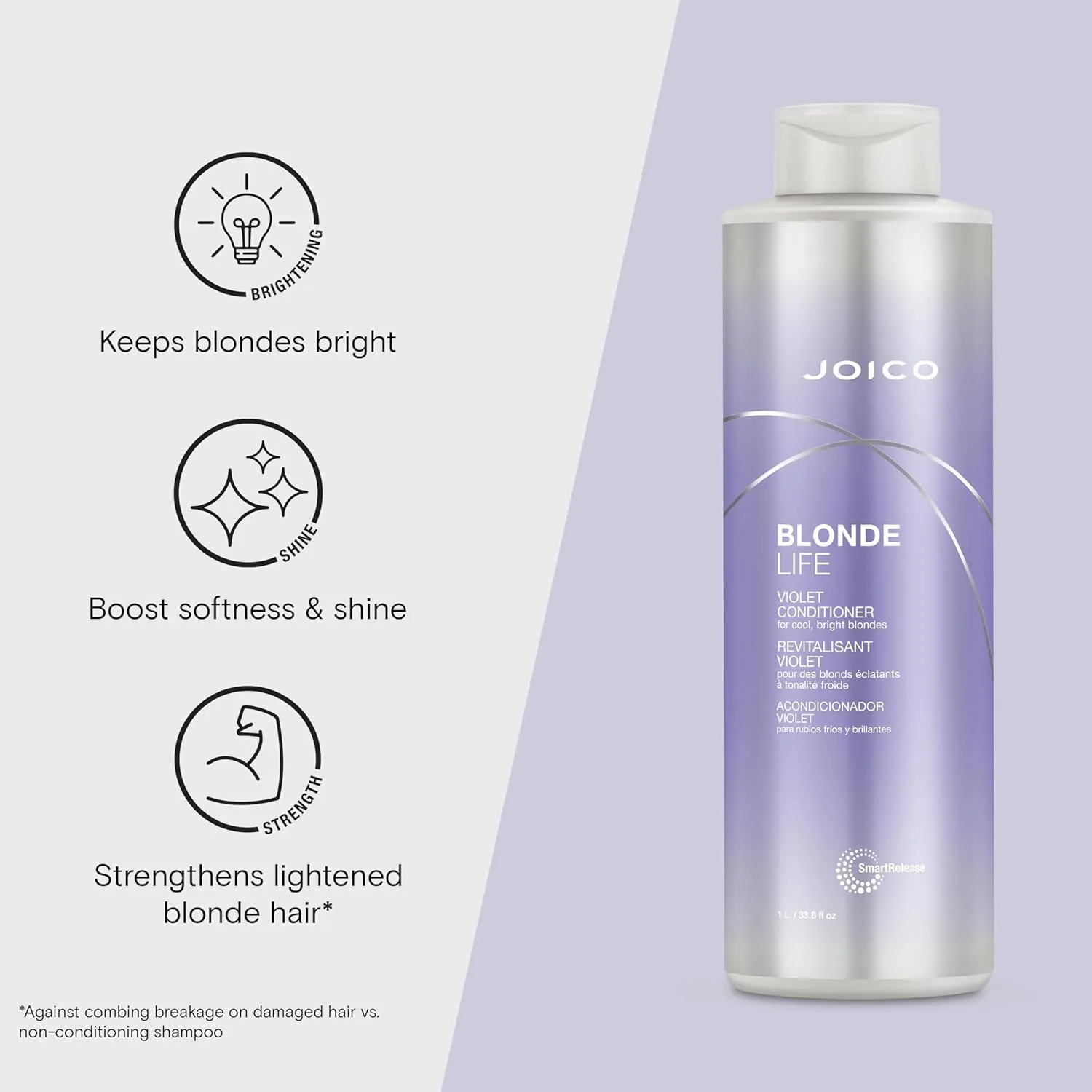 Joico Blonde Life Violet Conditioner | For Cool & Bright Blonde Hair | Neutralize Brassy Tones | Banish Yellow Tones | Boost Shine | Sulfate Free | With Monoi & Tamanu Oil
