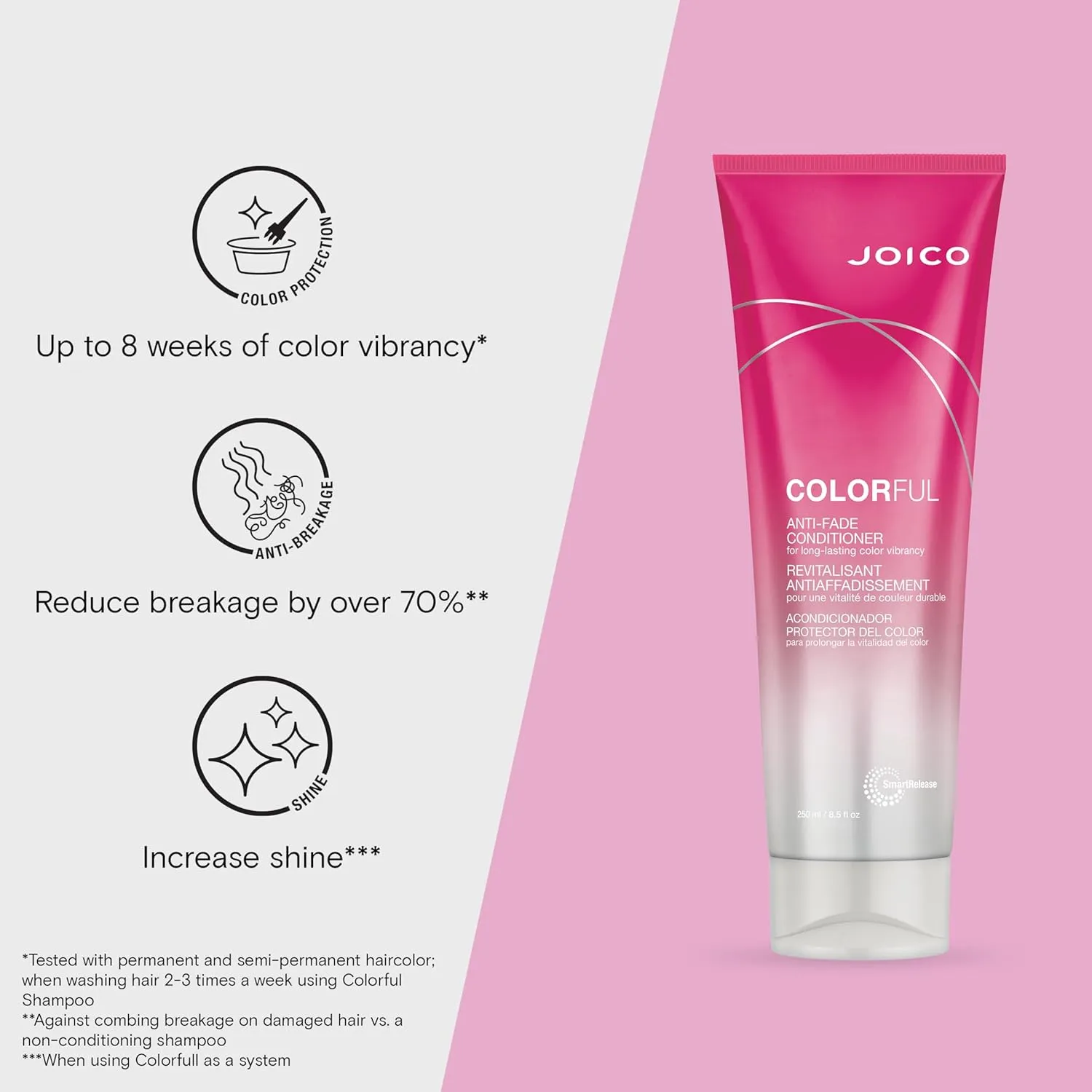 Joico Colorful Anti-Fade Conditioner | For Color-Treated Hair | Preserve Hair Color & Vibrancy | Boost Shine & Reduce Breakage | Sulfate Free | With Camellia Oil & Pomegranate Extract