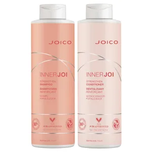 Joico InnerJoi Strengthen Shampoo & Conditioner Set | For Damaged, Color-Treated Hair | Sulfate & Paraben Free | Naturally-Derived Vegan Formula | 33.8 Fl Oz