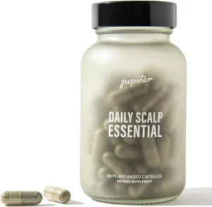 Jupiter Daily Scalp Essential Hair Loss Supplement, for Women & Men, Hair Vitamins, for Flaky, Itchy, Oily, Dry Scalp, All-Natural, Plant-Based Ingredients, for Thicker, Fuller Hair, 60 Capsules