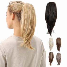 JUVABUN Straight ponytail 15''-Black|Claw Clip In Ponytail Hair Extensions | Synthetic clips pony tails hair extensions |Hair Extensions for Women|Straight ponytail extension real human hair