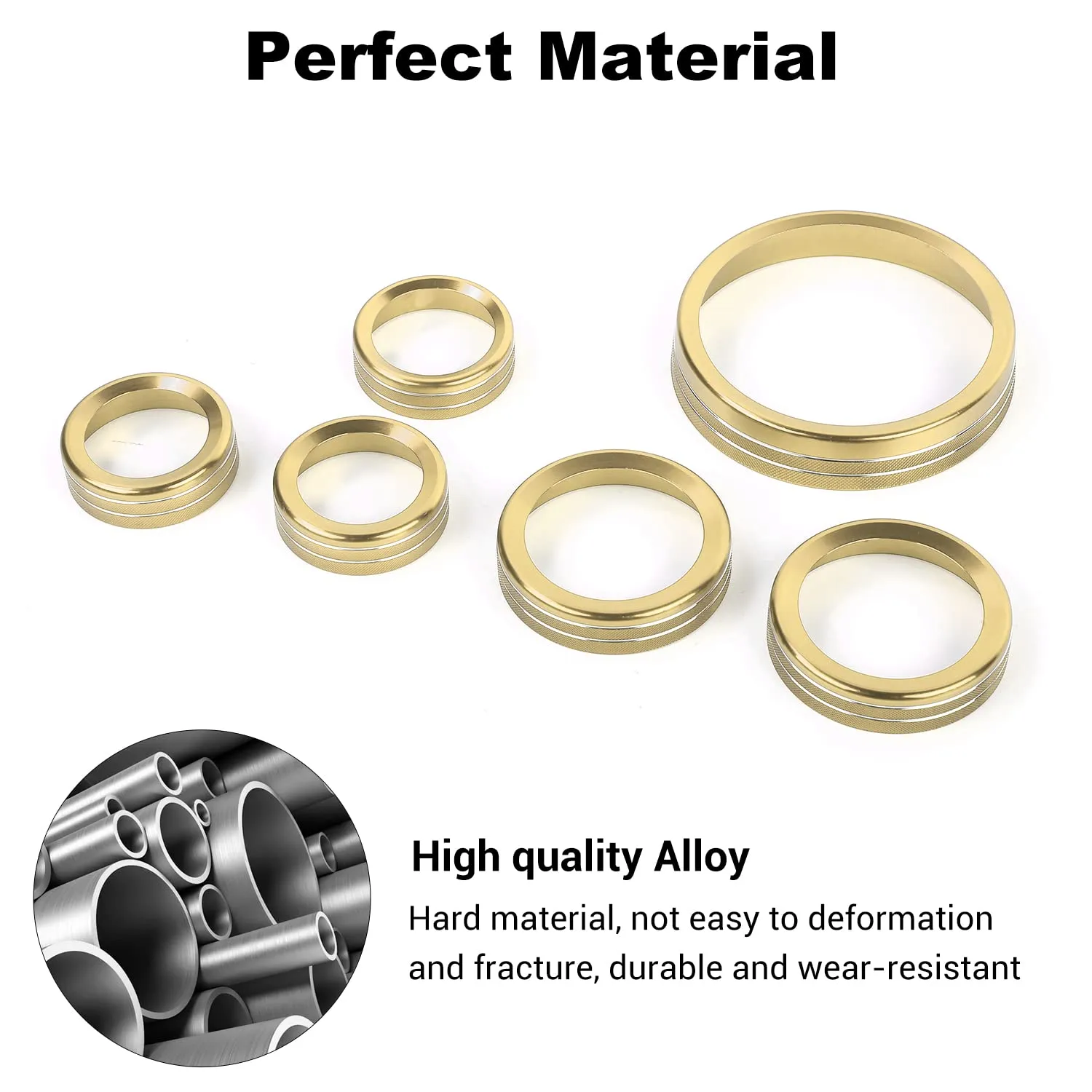 JWWY Air Conditioner Headlight Switch Knob 4WD Wheel Drive Trailer Gear Switch Knob Cover for 2021-2025  Ford Bronco Accessories Aluminum Alloy 6PCS Gold（Don't fit Bronco Sport）
