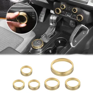 JWWY Air Conditioner Headlight Switch Knob 4WD Wheel Drive Trailer Gear Switch Knob Cover for 2021-2025  Ford Bronco Accessories Aluminum Alloy 6PCS Gold（Don't fit Bronco Sport）