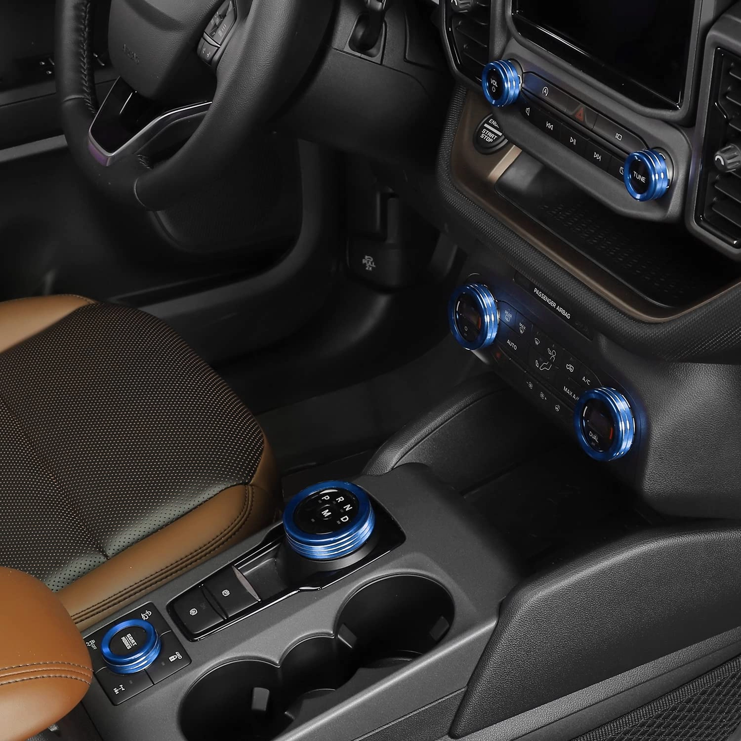 JWWY Air Conditioner Headlight Switch Knob 4WD Wheel Drive Trailer Gear Shift Switch Knob Cover for 2021-2025  Ford Bronco Sport Accessories Aluminum Alloy 7PCS Blue（Don't fit Bronco）