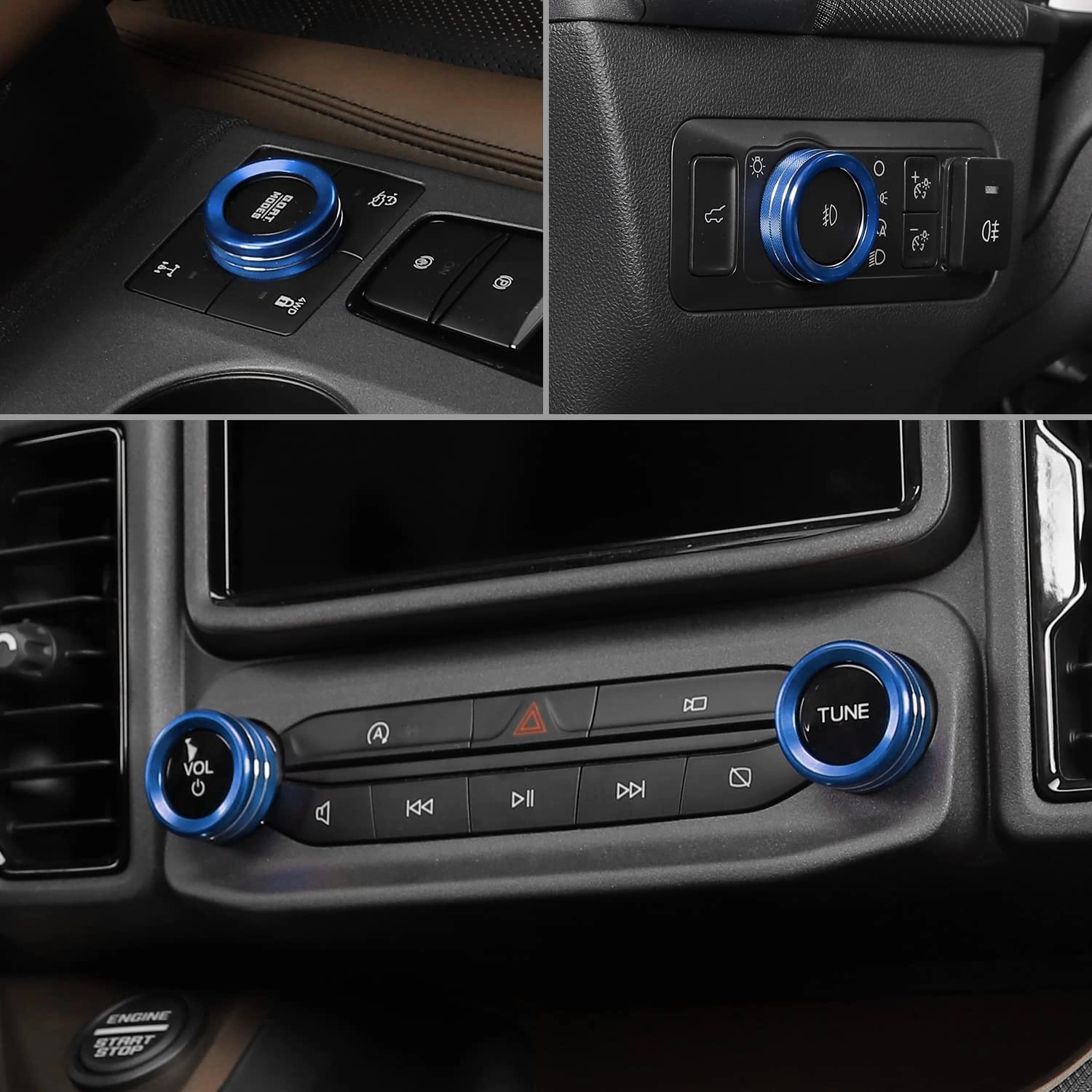 JWWY Air Conditioner Headlight Switch Knob 4WD Wheel Drive Trailer Gear Shift Switch Knob Cover for 2021-2025  Ford Bronco Sport Accessories Aluminum Alloy 7PCS Blue（Don't fit Bronco）