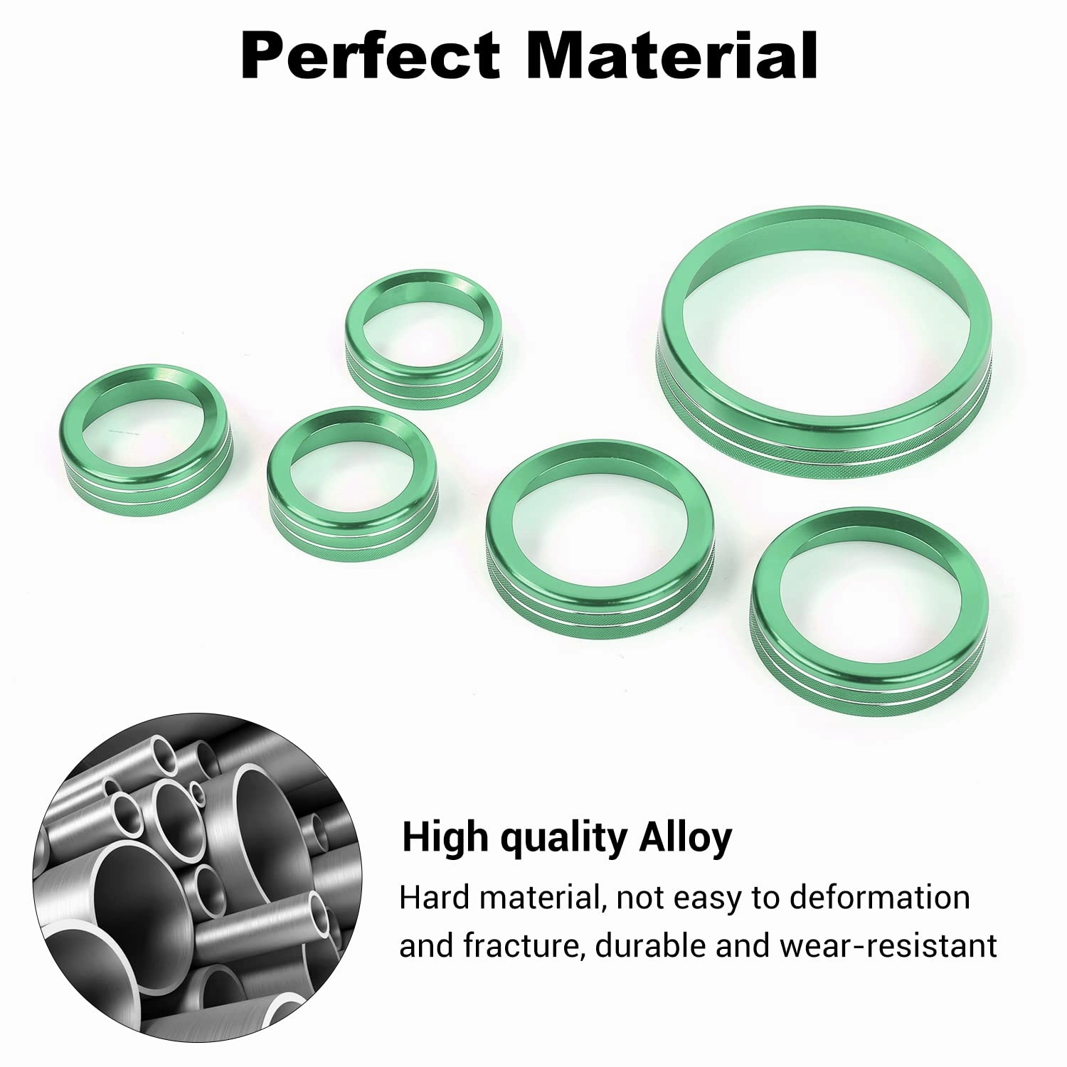 JWWY Air Conditioner Headlight Switch Knob 4WD Wheel Drive Trailer Gear Switch Knob Cover for 2021-2025  Ford Bronco Accessories Aluminum Alloy 6PCS Green（Don't fit Bronco Sport）