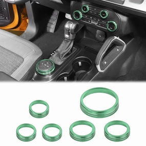 JWWY Air Conditioner Headlight Switch Knob 4WD Wheel Drive Trailer Gear Switch Knob Cover for 2021-2025  Ford Bronco Accessories Aluminum Alloy 6PCS Green（Don't fit Bronco Sport）
