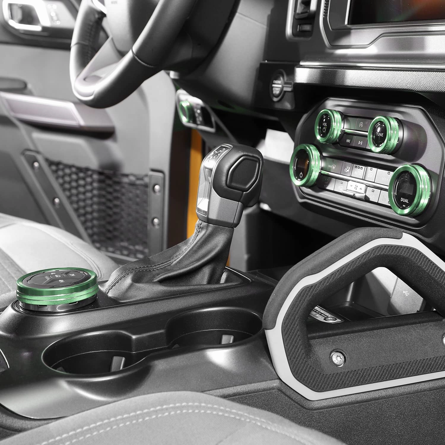 JWWY Air Conditioner Headlight Switch Knob 4WD Wheel Drive Trailer Gear Switch Knob Cover for 2021-2025  Ford Bronco Accessories Aluminum Alloy 6PCS Green（Don't fit Bronco Sport）