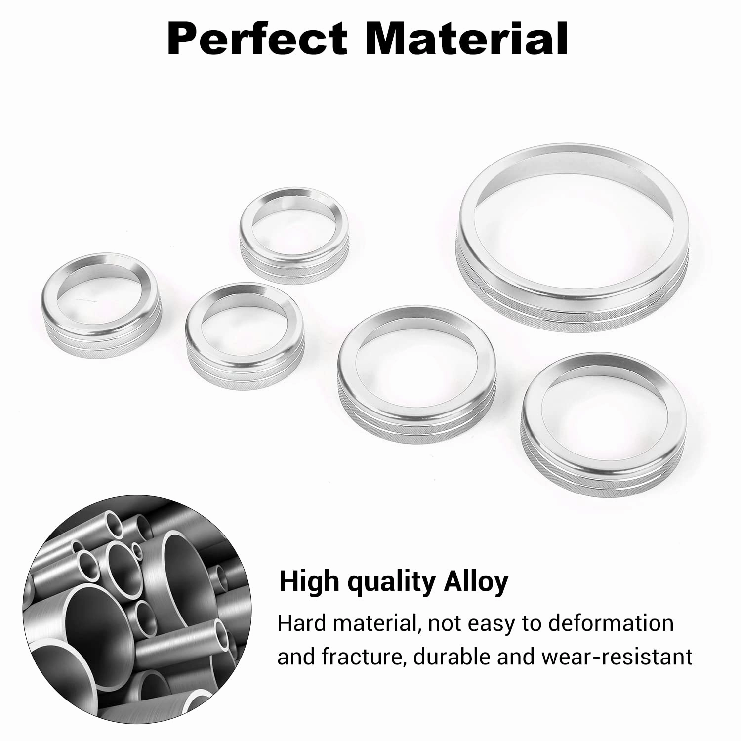 JWWY Air Conditioner Headlight Switch Knob 4WD Wheel Drive Trailer Gear Switch Knob Cover for 2021-2025 Ford Bronco Accessories Aluminum Alloy 6PCS Silver（Don't fit Bronco Sport）