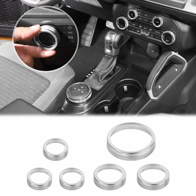 JWWY Air Conditioner Headlight Switch Knob 4WD Wheel Drive Trailer Gear Switch Knob Cover for 2021-2025 Ford Bronco Accessories Aluminum Alloy 6PCS Silver（Don't fit Bronco Sport）