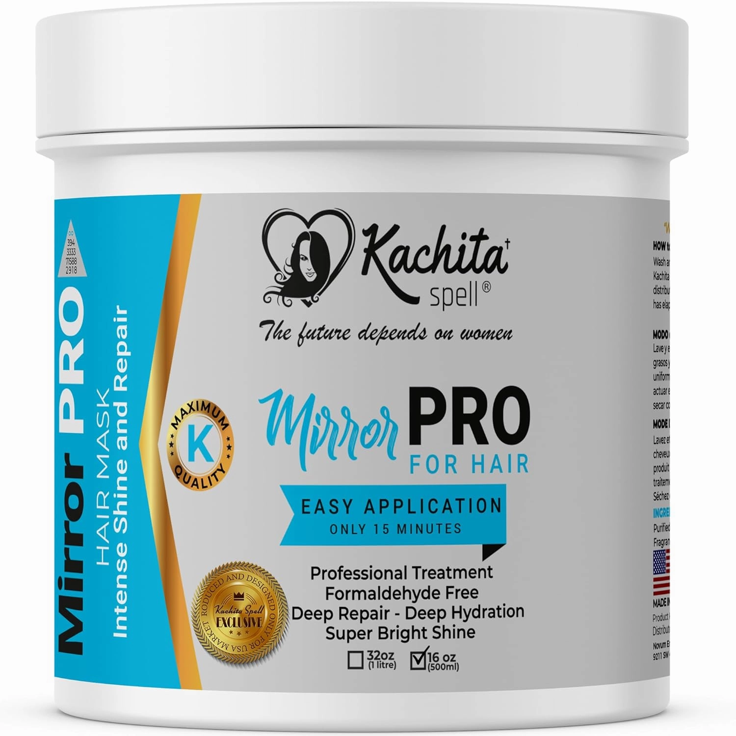 KACHITA SPELL MirrorPRO 16oz Hair Mask & Deep Conditioner with Argan Oil and Keratin | Repairs Dry, Damaged Hair Professional Hair Treatment, Deep Hydration, Super Gloss/Shine, Frizz-Free Hair