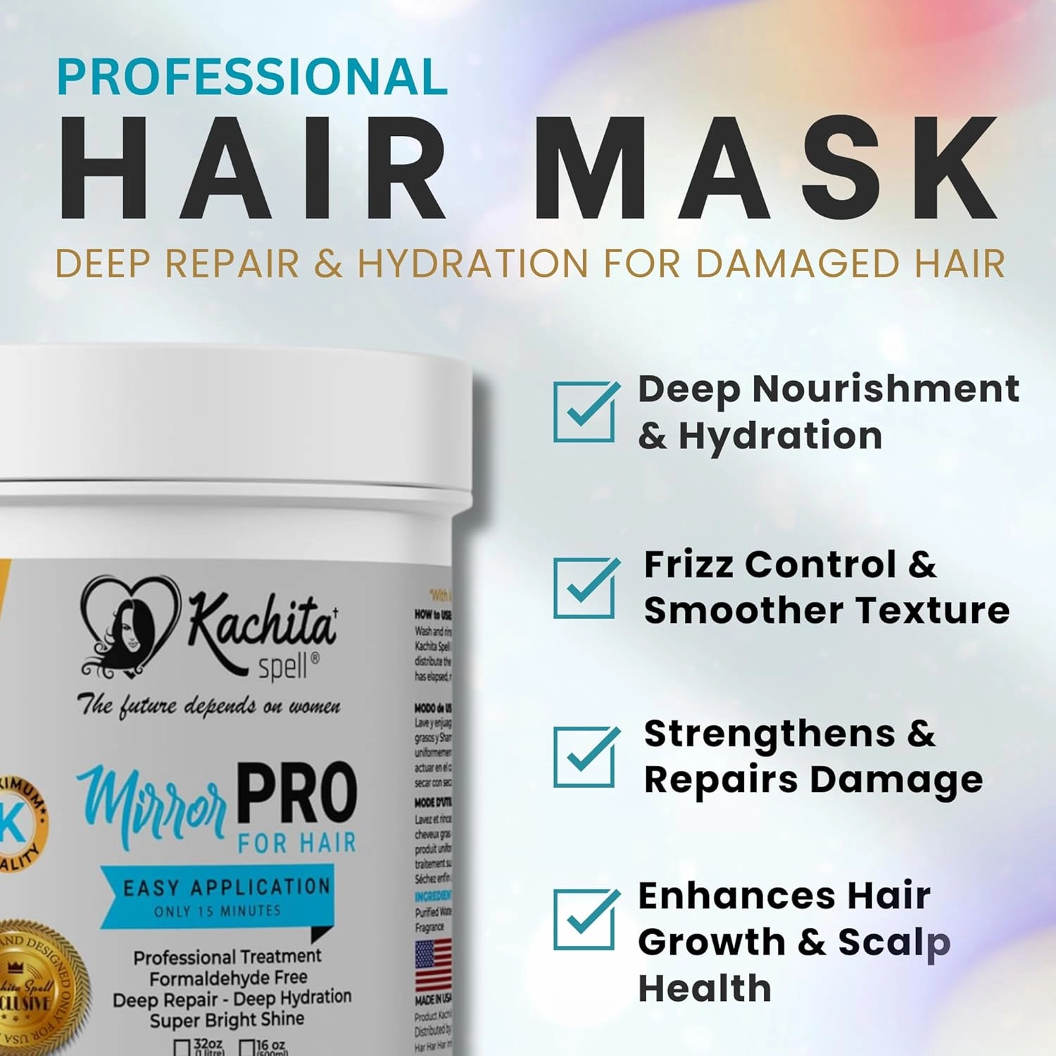 KACHITA SPELL MirrorPRO 16oz Hair Mask & Deep Conditioner with Argan Oil and Keratin | Repairs Dry, Damaged Hair Professional Hair Treatment, Deep Hydration, Super Gloss/Shine, Frizz-Free Hair