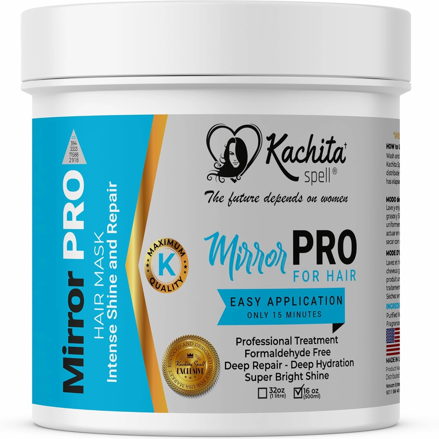 KACHITA SPELL MirrorPRO 16oz Hair Mask & Deep Conditioner with Argan Oil and Keratin | Repairs Dry, Damaged Hair Professional Hair Treatment, Deep Hydration, Super Gloss/Shine, Frizz-Free Hair