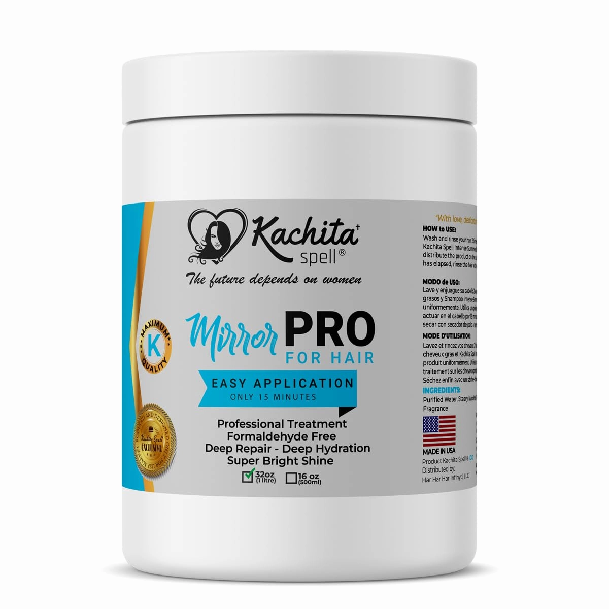 Kachita Spell MirrorPRO Hair Mask Deep Conditioner with Argan Oil and Keratin Repairs Dry, Damaged Hair Professional Hair Treatment, Deep Hydration, Super Gloss/Shine, Frizz-Free 32 Fl Oz