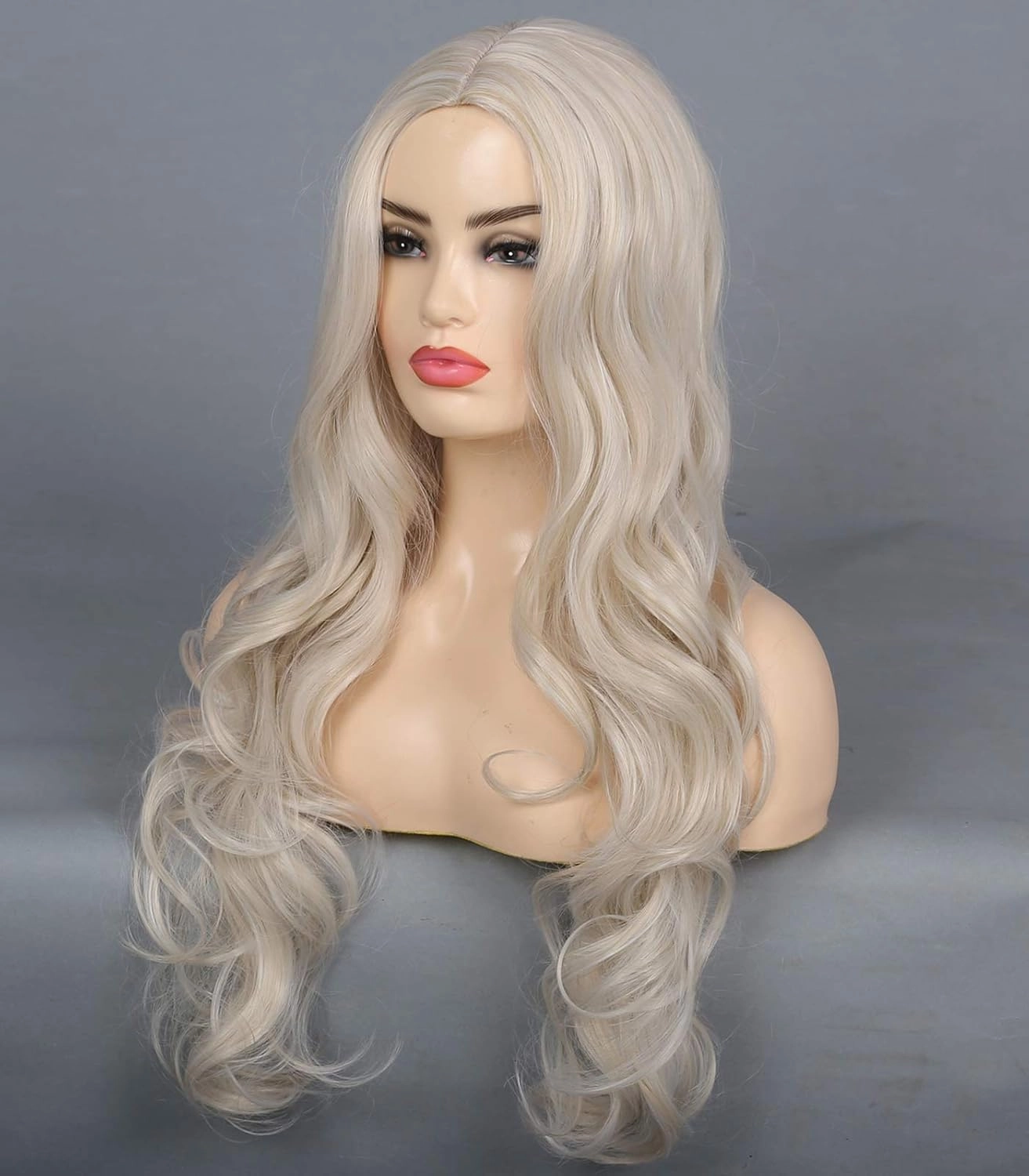 Kaneles Blonde Wig Long Wavy Middle Part Synthetic Beach Wave Curly Wig for Halloween Party Daily Wear Blonde