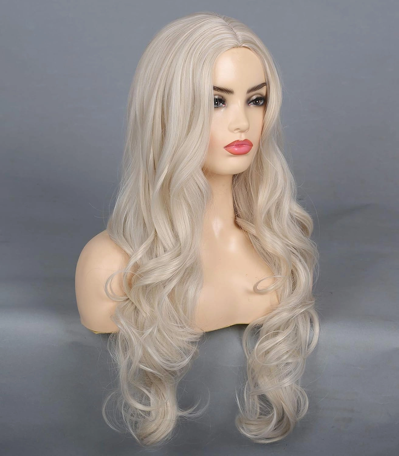 Kaneles Blonde Wig Long Wavy Middle Part Synthetic Beach Wave Curly Wig for Halloween Party Daily Wear Blonde