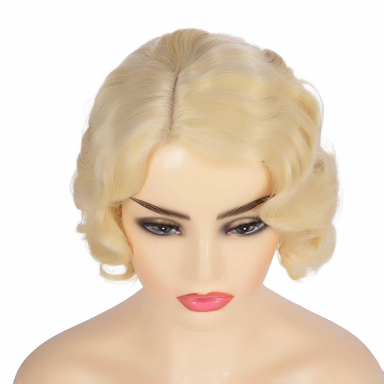 Kaneles Short Blonde Curly Wig Finger Wave Synthetic Hair for Women 1920s Halloween Cosplay Costume Party Come with Wig Cap (Blonde)