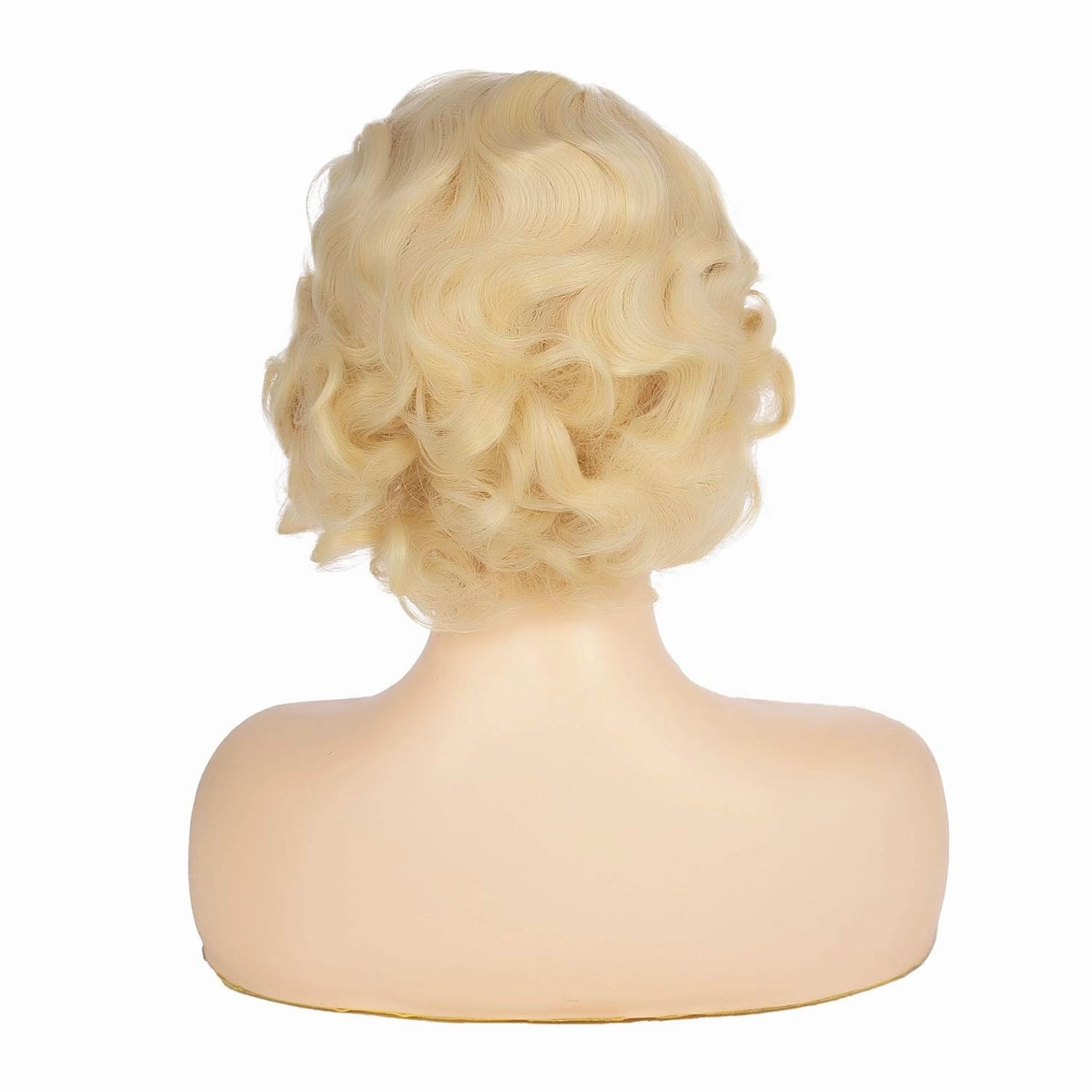 Kaneles Short Blonde Curly Wig Finger Wave Synthetic Hair for Women 1920s Halloween Cosplay Costume Party Come with Wig Cap (Blonde)
