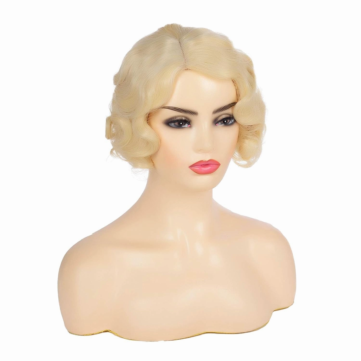 Kaneles Short Blonde Curly Wig Finger Wave Synthetic Hair for Women 1920s Halloween Cosplay Costume Party Come with Wig Cap (Blonde)