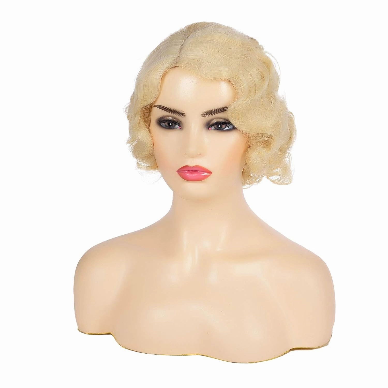 Kaneles Short Blonde Curly Wig Finger Wave Synthetic Hair for Women 1920s Halloween Cosplay Costume Party Come with Wig Cap (Blonde)