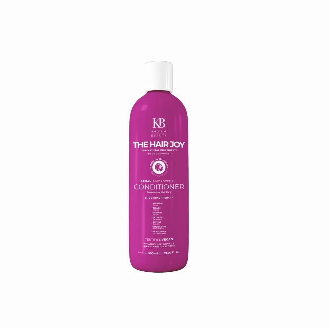 Kashia Beauty. Conditioner Argan The Hair Joy 500ml. 100% vegan with argan and jojoba oil. Nourishes, repairs, hydrates, softens the cuticle and provides a radiant shine.