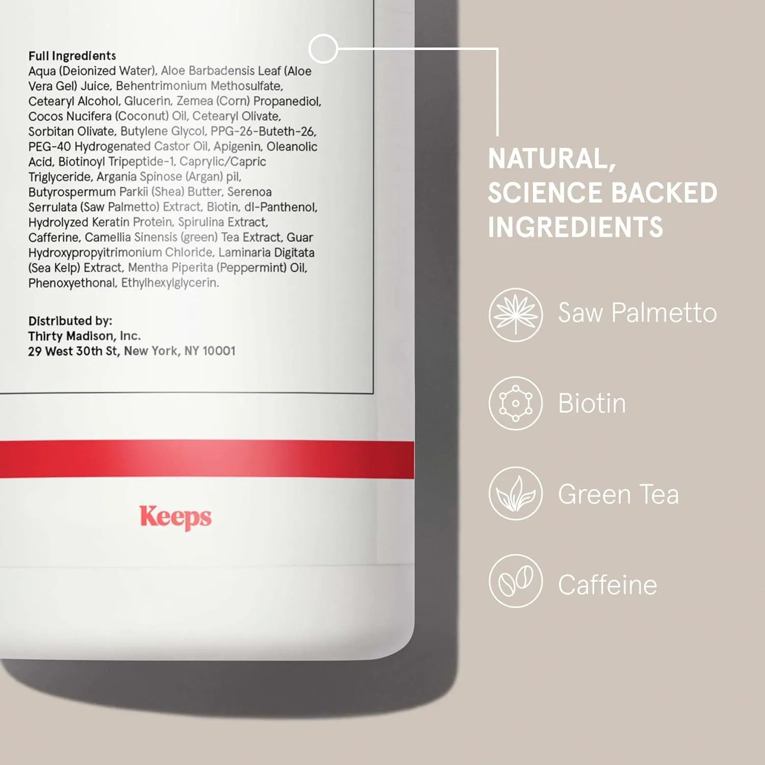 Keeps Hair Regrowth Treatment Mens Conditioner for Fuller, Thicker Looking Hair, 8 oz - Thinning and Hair Growth Conditioner for Men - DHT Blocker - Infused with Biotin, Caffeine, & Saw Palmetto​