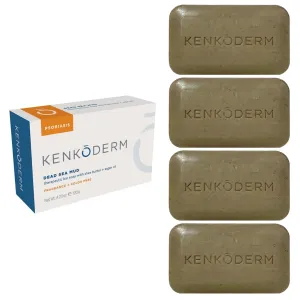Kenkoderm Psoriasis Dead Sea Mud Soap with Argan Oil & Shea Butter, 4.25 oz, 4 Bars, Dermatologist Developed Skin Care for Soothing & Moisturizing Psoriasis Eczema & Rosacea, Fragrance & Color Free
